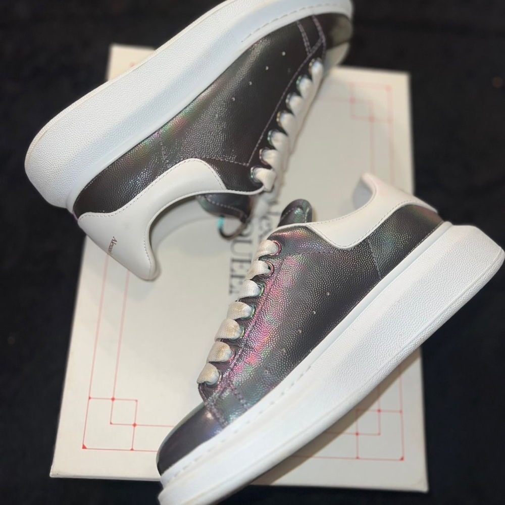 Alexander McQueen Iridescent Silver and White Sneakers